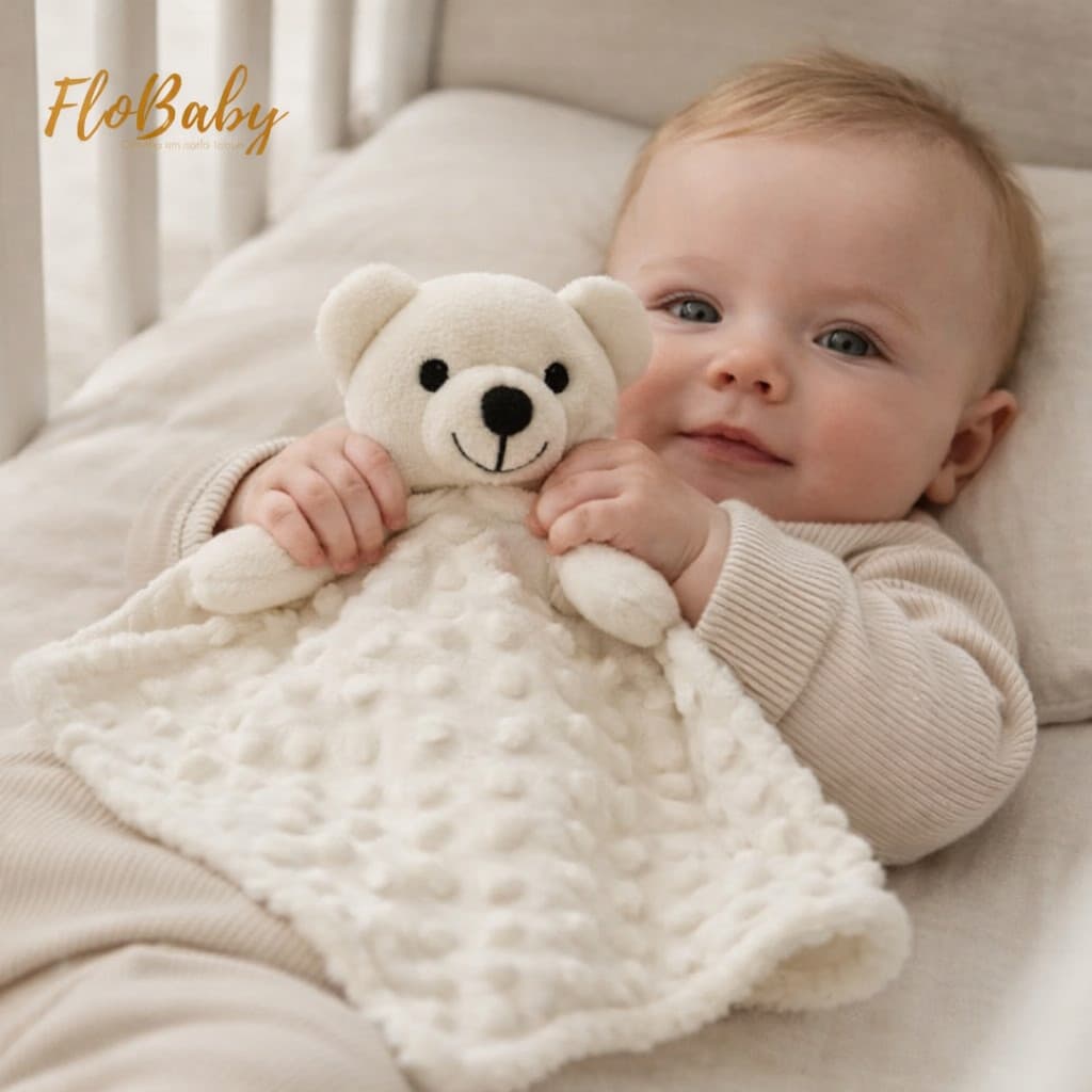 Naninha Bebê Premium Hipoalergênica Flobaby - Ursinho Pelúcia Paninho de Dormir Bege Rosa Azul