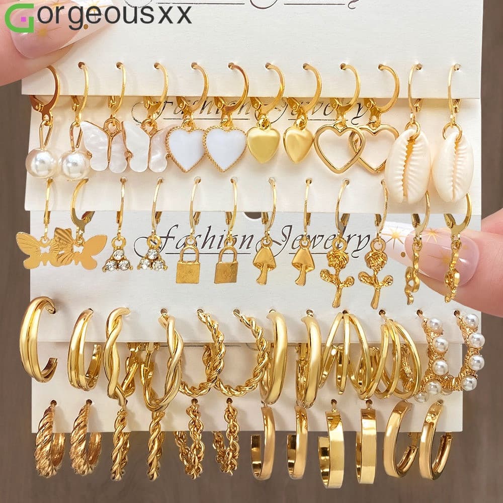 Conjunto De Brincos De Imitação Vintage Pearl Round Hoop Para Mulher Personalidade Cobra Borboleta Resina Geometry Jóias