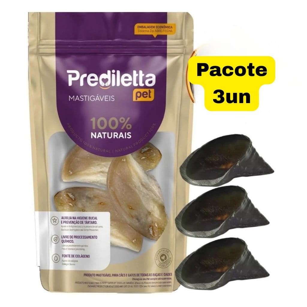 Mordedor Natural para Cachorro Casco Bovino Pequeno 3 unid - Prediletta Pet