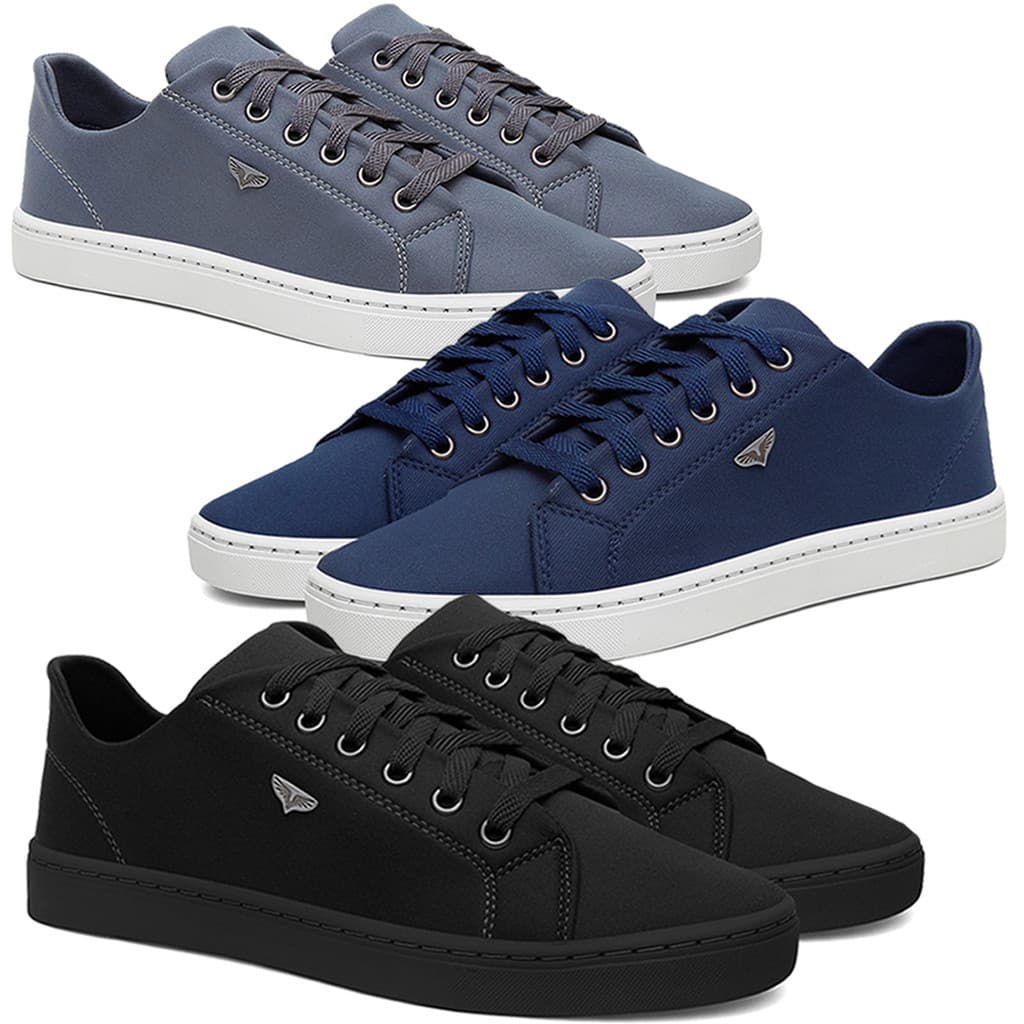 Kit 3 Sapatênis Masculino Casual Confortável Antiderrapante Básico Cadarço Dia a Dia
