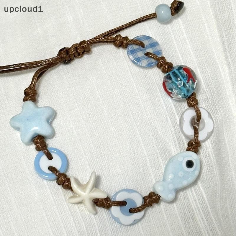 [upcloud1] Cerâmica Boho Fish Star Frisado Tecido Pulseiras Temperamento Estilo Férias Jóias Acessórios Boutique