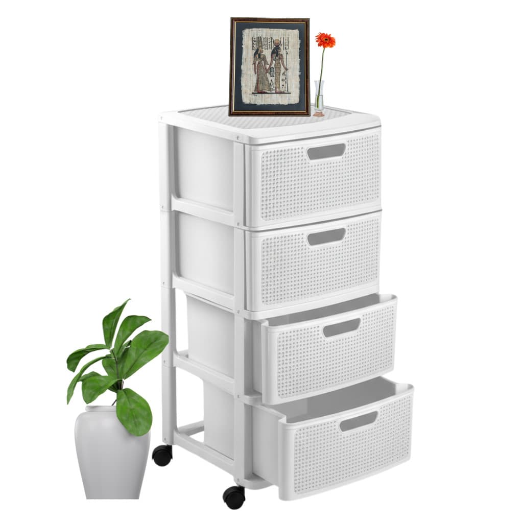 Gaveteiro Porta Tudo Universal c/ Rodas Grande e 4 Gavetas Rattan