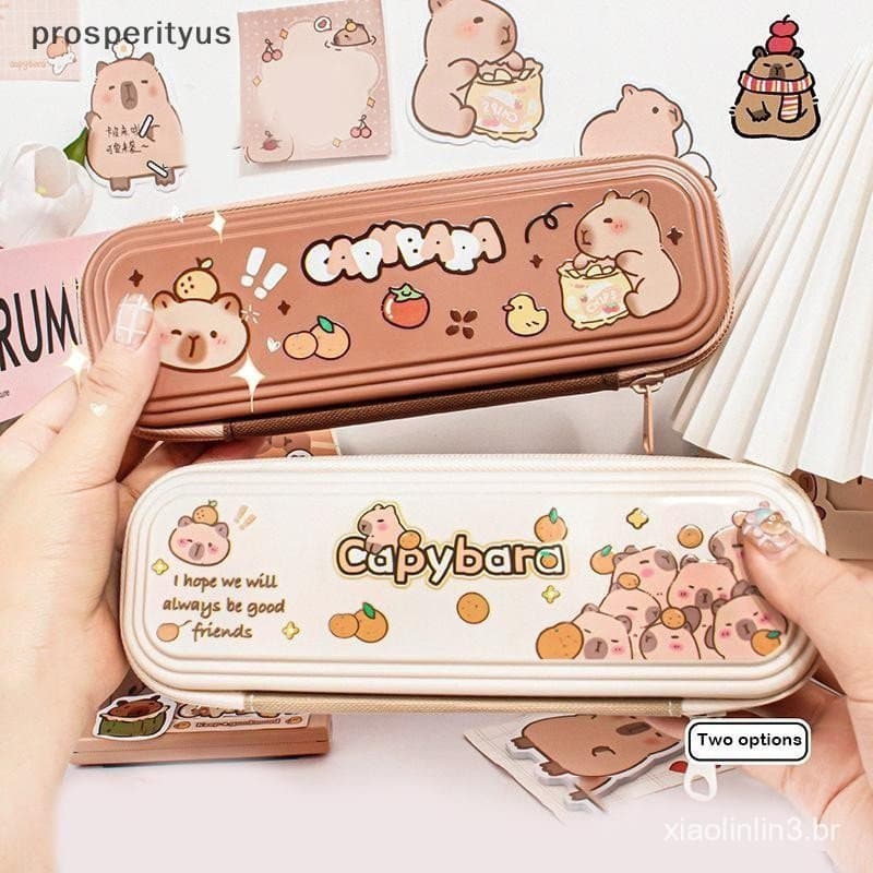 [prosperityus] Estojo De Lápis De Capivara Fofo De Desenho Animado Bolsa Portátil Resistente À Sujeira De Grande Capacid
