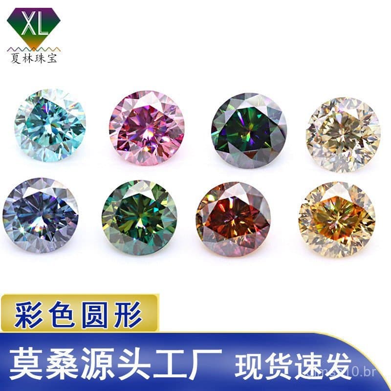 Joias Xia Lin: Moissanite Colorida Redonda Verde, Azul, Rosa, Champanhe, Ouro, Moissanite por Atacado Sem Código de Cint