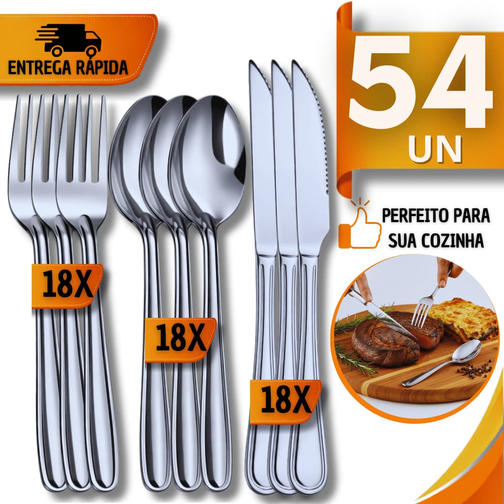 Jogo Facas Garfos Colheres Aço Inox Mesa Cozinha Restaurante Buffet Resistente Utensílios Talheres