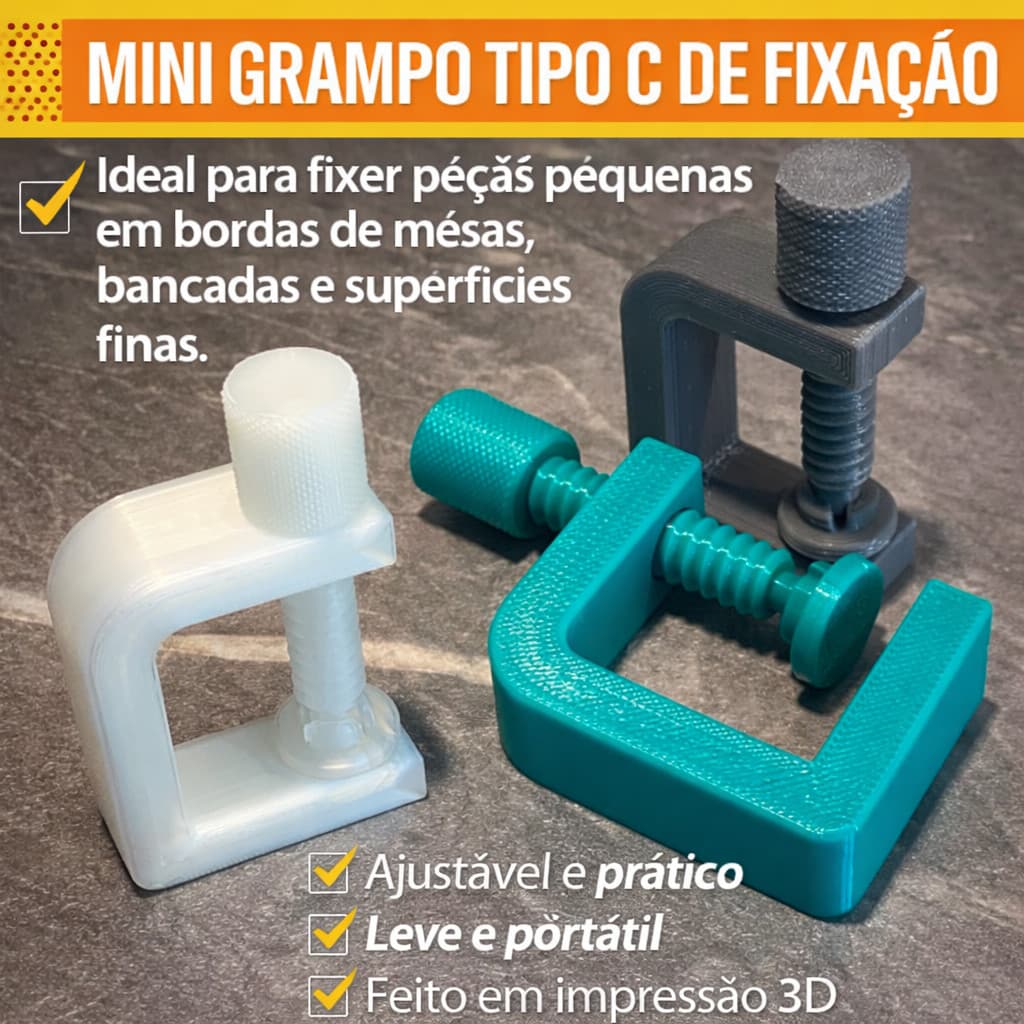 Mini Grampo Tipo C Ajustável Fixação Morsa Mesa Bancada Mini Sargento 3D