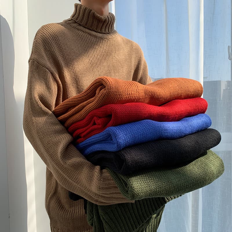 Influenciador All-Match malhas versão coreana solto estilo preguiçoso na moda único suéter de gola alta masculino cor só