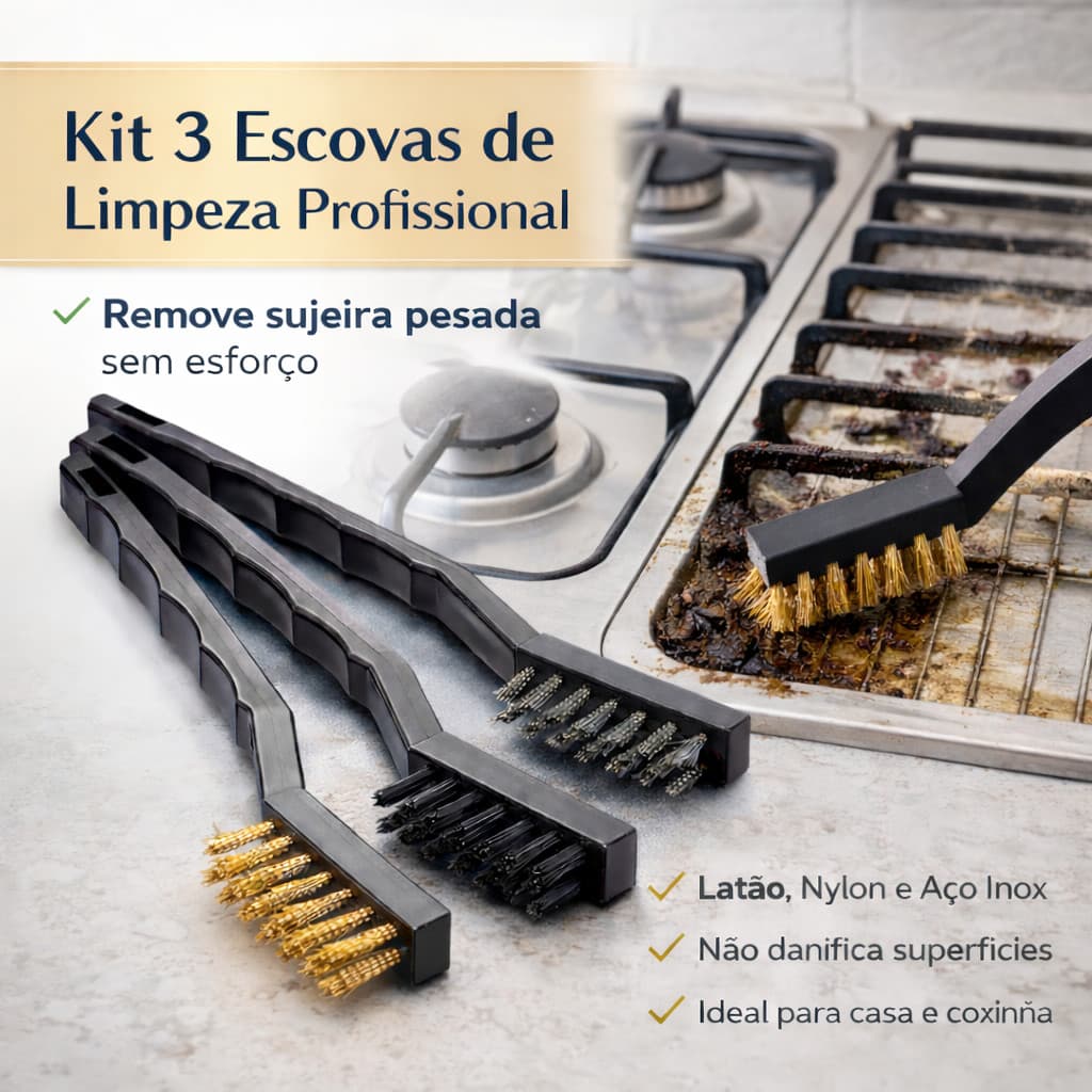 Kit Escovas de Aço Multiuso Latão e Nylon Para Limpeza Pesada Uso Profissional e Doméstica