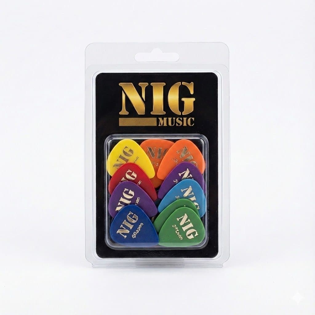 Pacote 12 Palhetas NIG Fina 050mm Preto Guitar Pick Palheta Leve Agilidade Ritmo Rápido