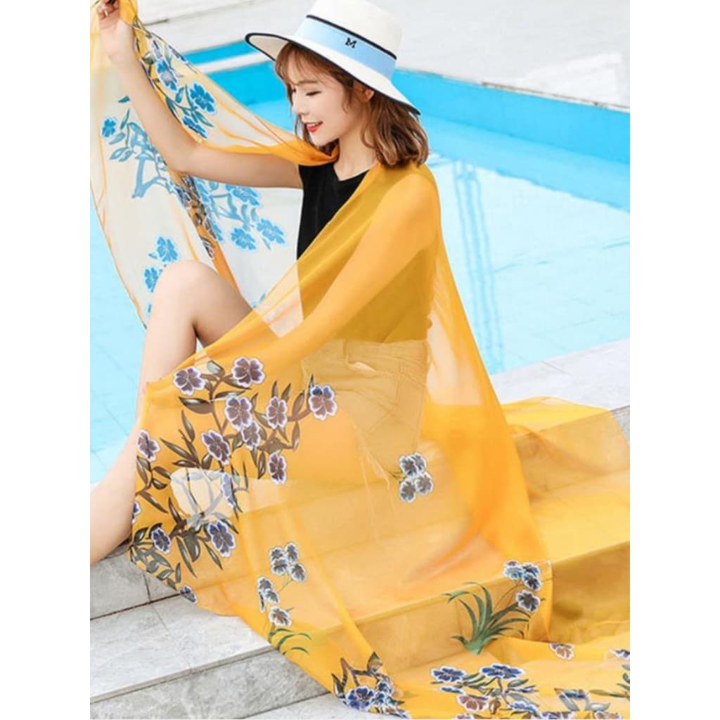 Lenço de seda All-Match gaze feminino estilo fino verão Oversized protetor solar leve toalha de praia gradiente xale cac