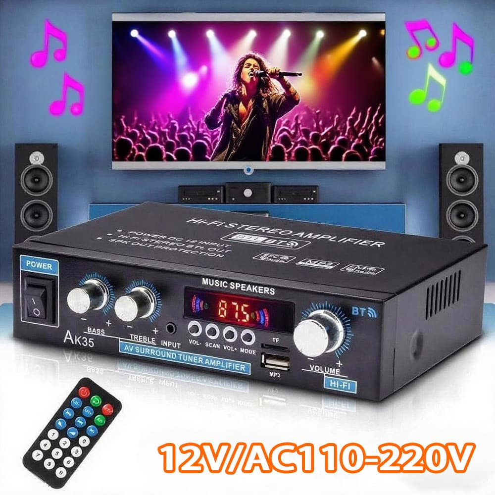 Amplificador De Áudio Digital AK35 Para Alto-falantes De Carro/residência, Bluetooth, TF USB, FM, 12 V, AC110-240V,800 W