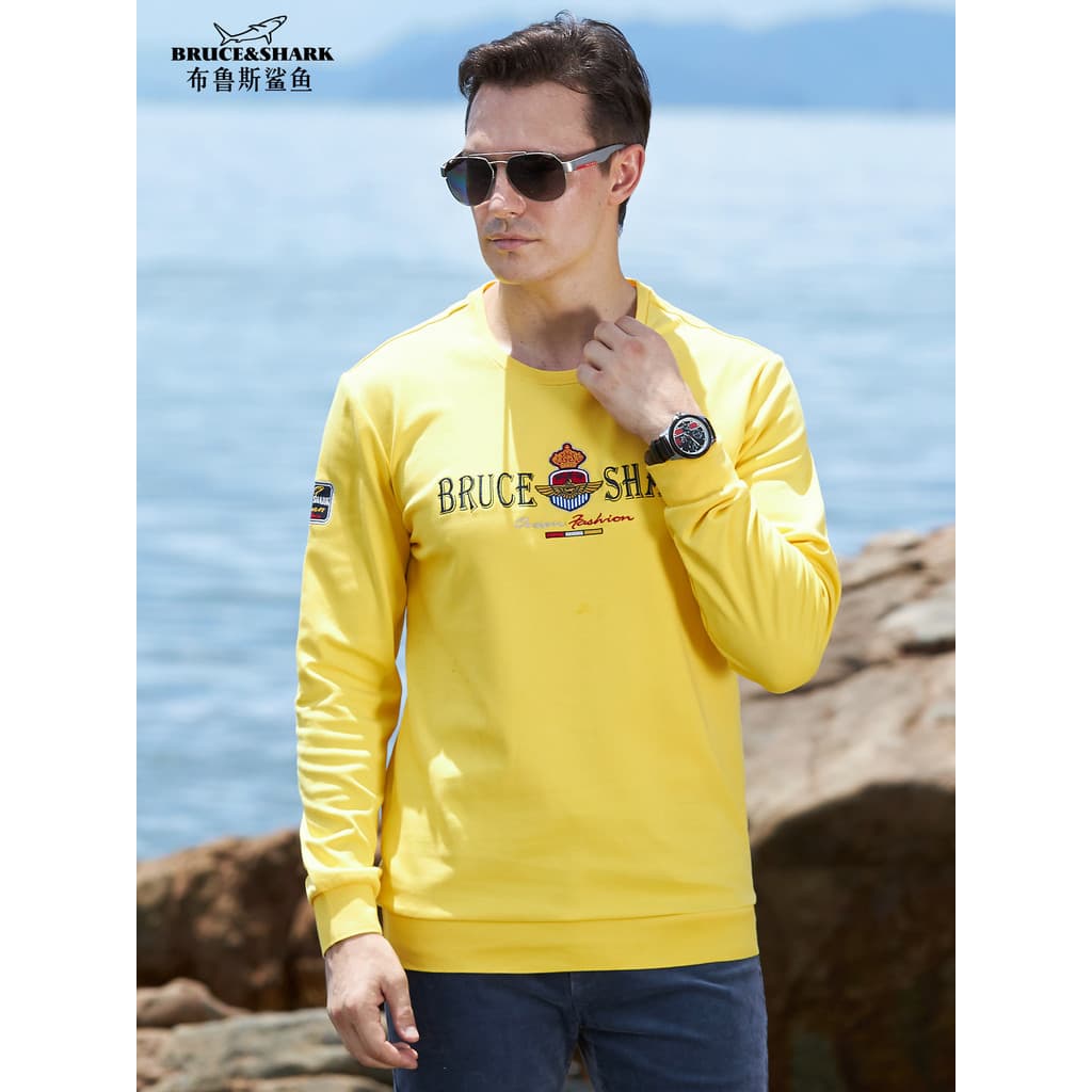 Street Wear grosso camiseta masculina primavera outono manga comprida Pluce tubarão masculino bordado Plus Size topo mas