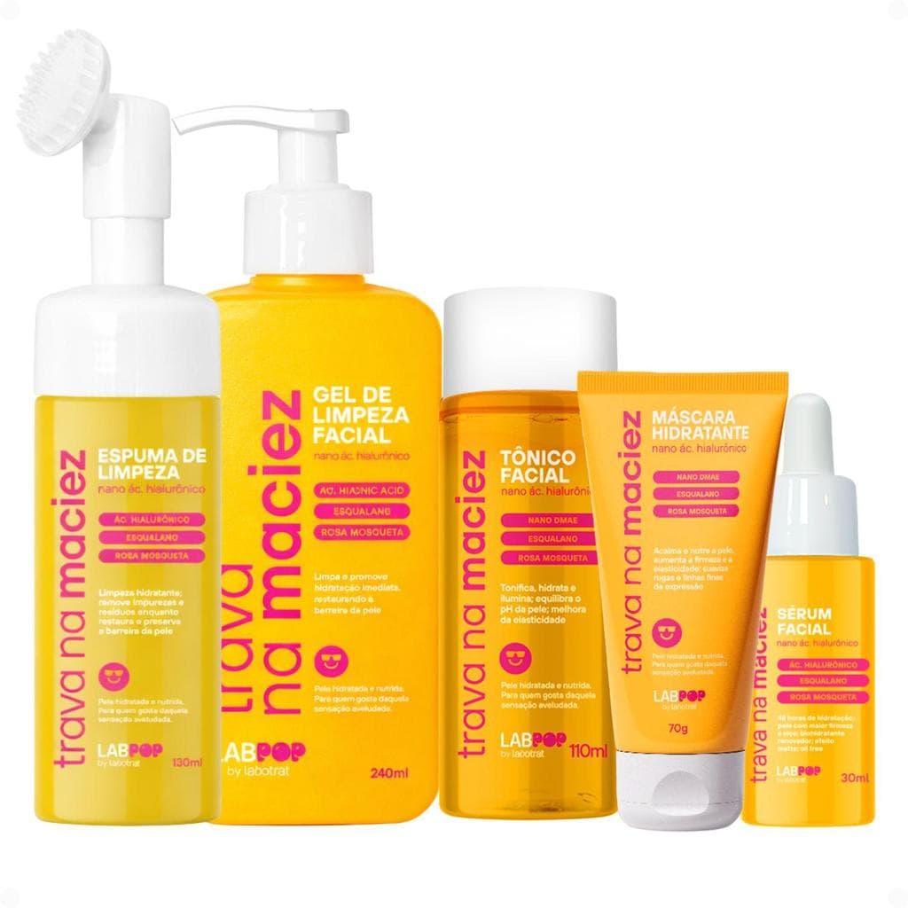 Kit LabPop by Labotrat Trava na Maciez: Espuma, Gel de Limpeza, Tônico, Máscara e Sérum