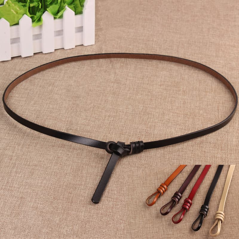 Couro atado cinto fino feminino preto combinando vestido moda versão coreana All-Match couro genuíno fino Casual cinto f