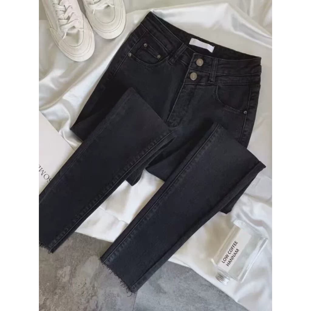 Versão simples borda crua Jeans masculino versão coreana na moda preto magro-ajuste calças magras Casual All-match torno