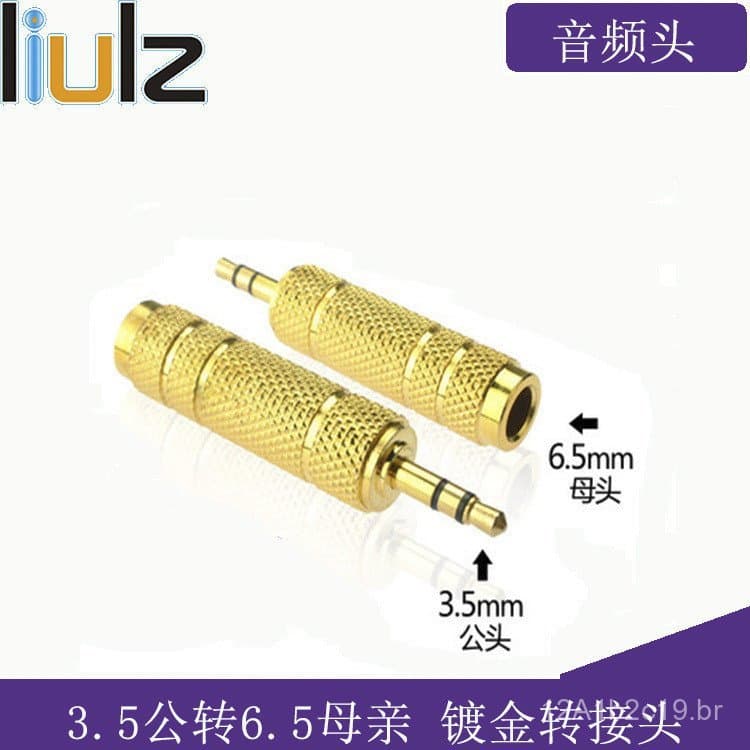 Adaptador de Canal Duplo Banhado a Ouro de 3,5mm a 6,5mm, Conector de Áudio Estéreo Macho de 3,5mm para Fêmea de 6,5mm