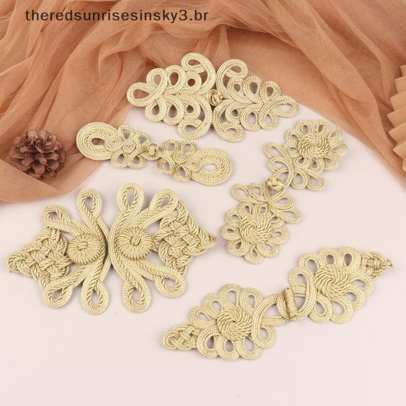 TSBR Vintage Chinês Nó Botões Ouro Rendas Guarnição Fechos Para Cheongsam Decoração Vestido De Dança DIY Acessórios De C