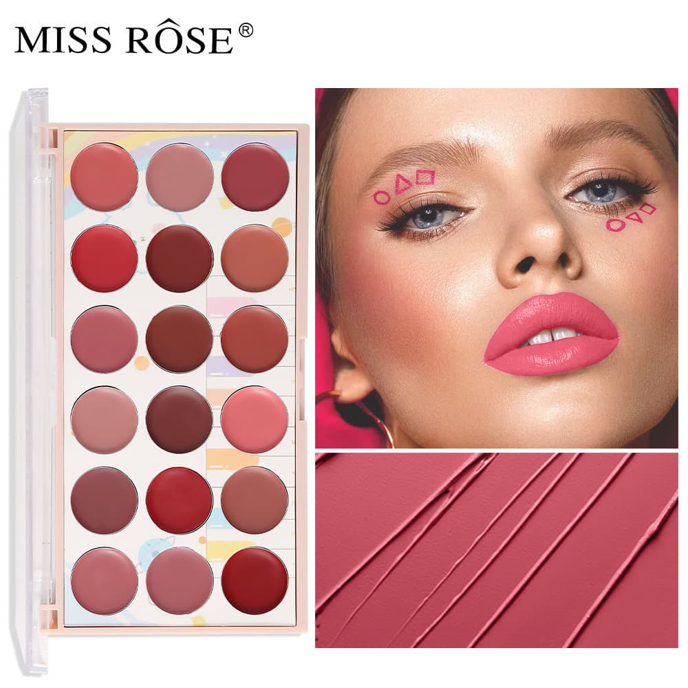 MISS ROSE Hidratante Antiaderente Copo 18 Cores Paleta de Batom Matte Matte Paleta de Batom Paleta de Batom