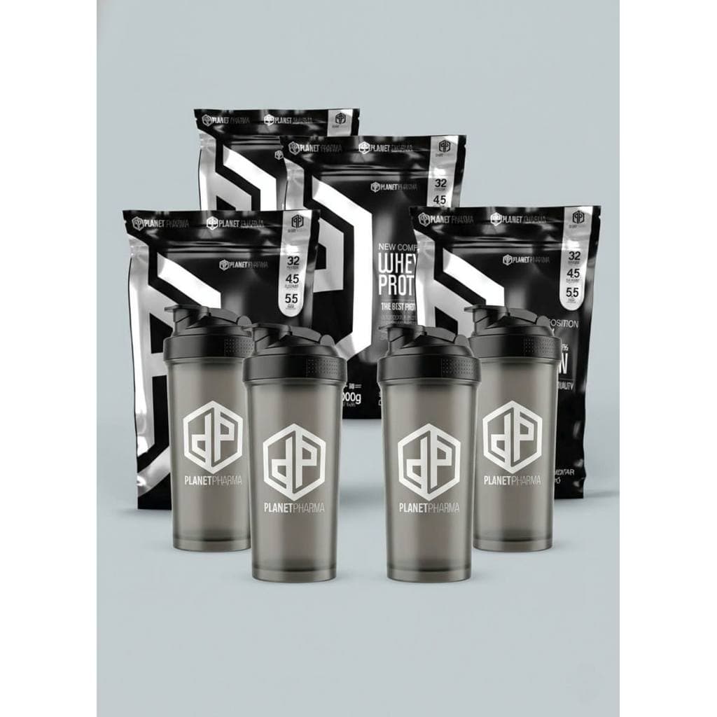Kit 4X Whey Protein 100% 32g de Proteína 2Kg + 4X Coqueteleira 600ml - Planet Pharma