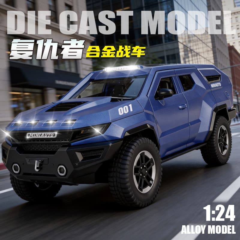 1: 24 modelo de carro de liga dos vingadores puxar para trás som luz núcleo duro modelo Off-Road Display brinquedo legal