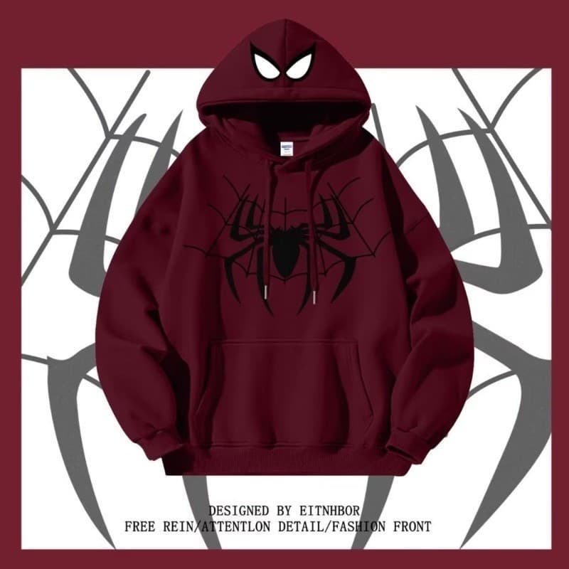 Moletom Com Capuz Retro Pullover Street Spider Print Hoodie for Men's Fashion Cardigan Promoção Envio Rápido