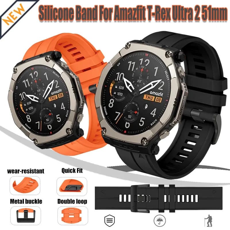 Pulseiras de Silicone Quickfit de 26mm para Relógio Amazfit T-Rex Ultra 2 51mm, Pulseira para Uso Externo