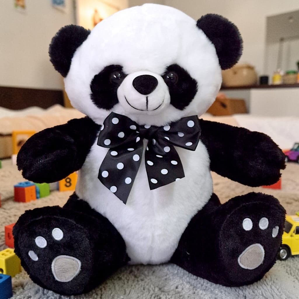Urso Panda de Pelúcia Sentado Com Laço 30cm Pandinha