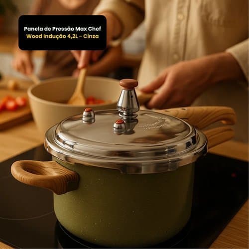 Panela Pressao Max Chef Wood Inducao 42 Litros Cozinha Rapida Segura Duravel Cinza
