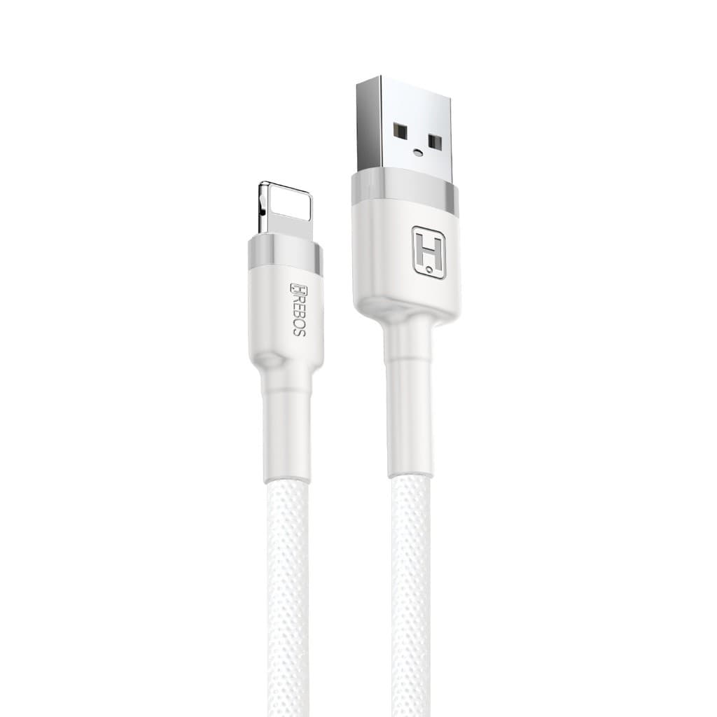 HREBOS Cabo Turbo New Rush 1 Metro Preto/Branco Cobre com revestimento em PVC USB x Lightning