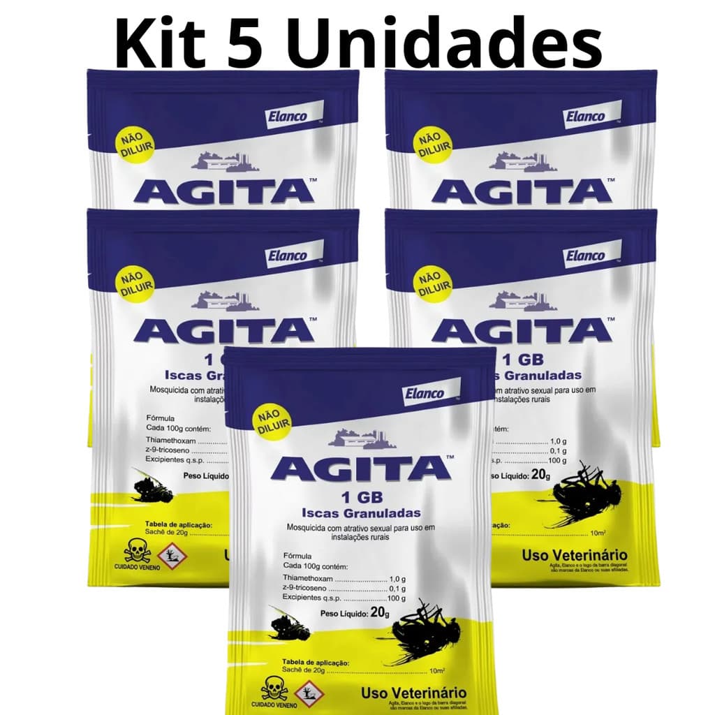Kit 5 x Agita 1Gb Mosquicida Elanco 20G Anti Mosca Granulado Ação Rapida