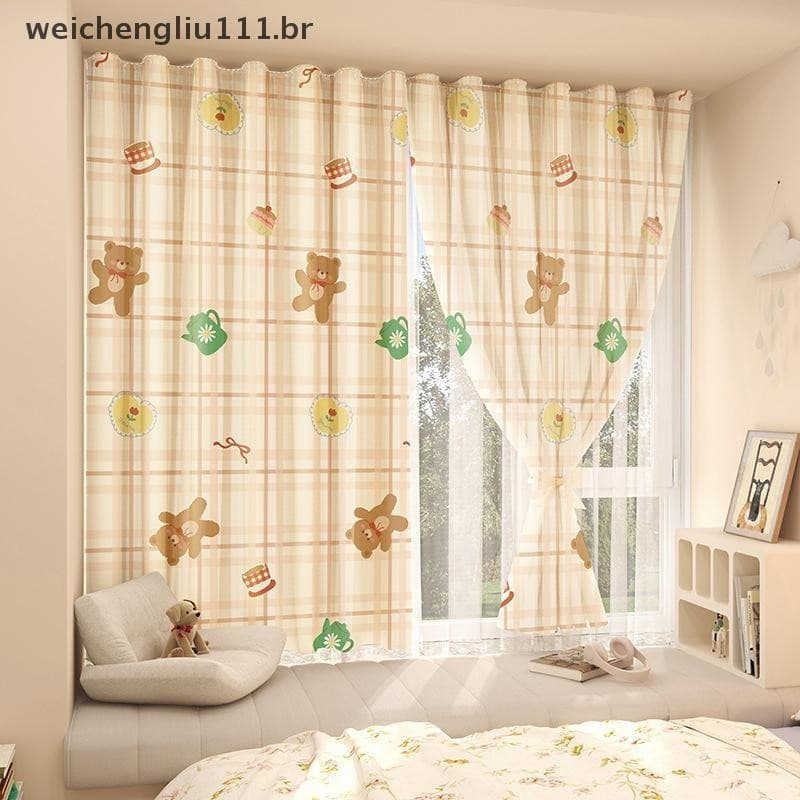 # weicheng Cortinas Blackout De Velcro Sem Perfurações Para Dormitório Bay Windows De Gaze Aluguel De Luz E Não Transpar