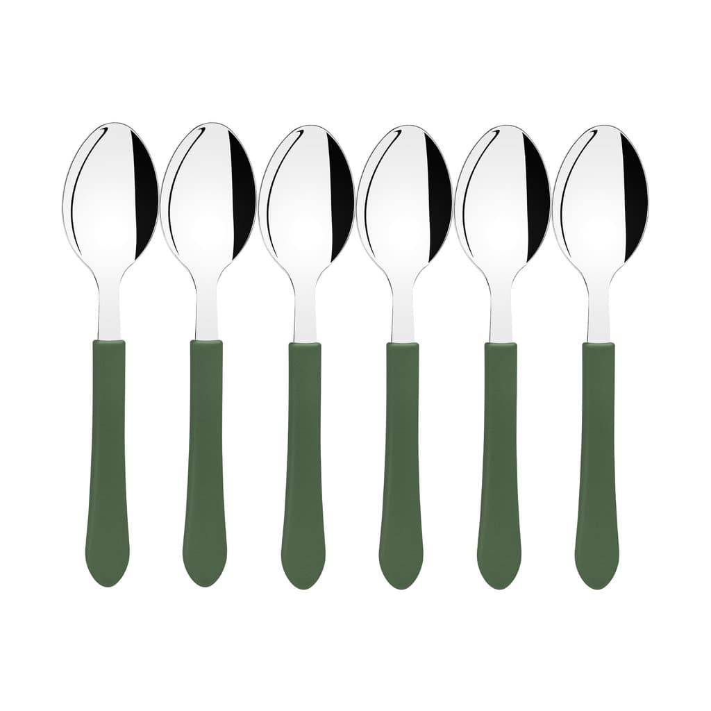 JOGO DE COLHER DE MESA AÇO INOX LEME VERDE MILITAR 6 PEÇAS TRAMONTINA