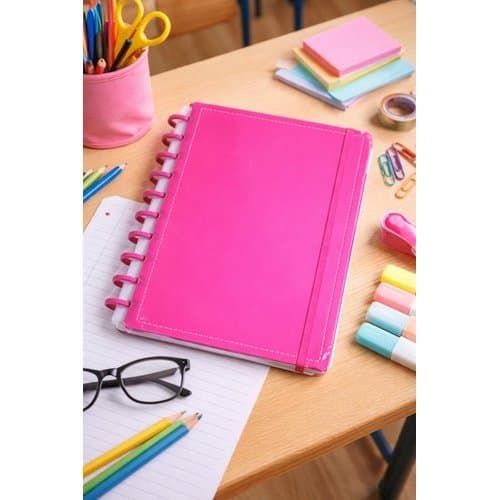 Caderno Inteligente Grande Flexível 60 Folhas Reposicionáveis Capa Dura Rosa ou Preto