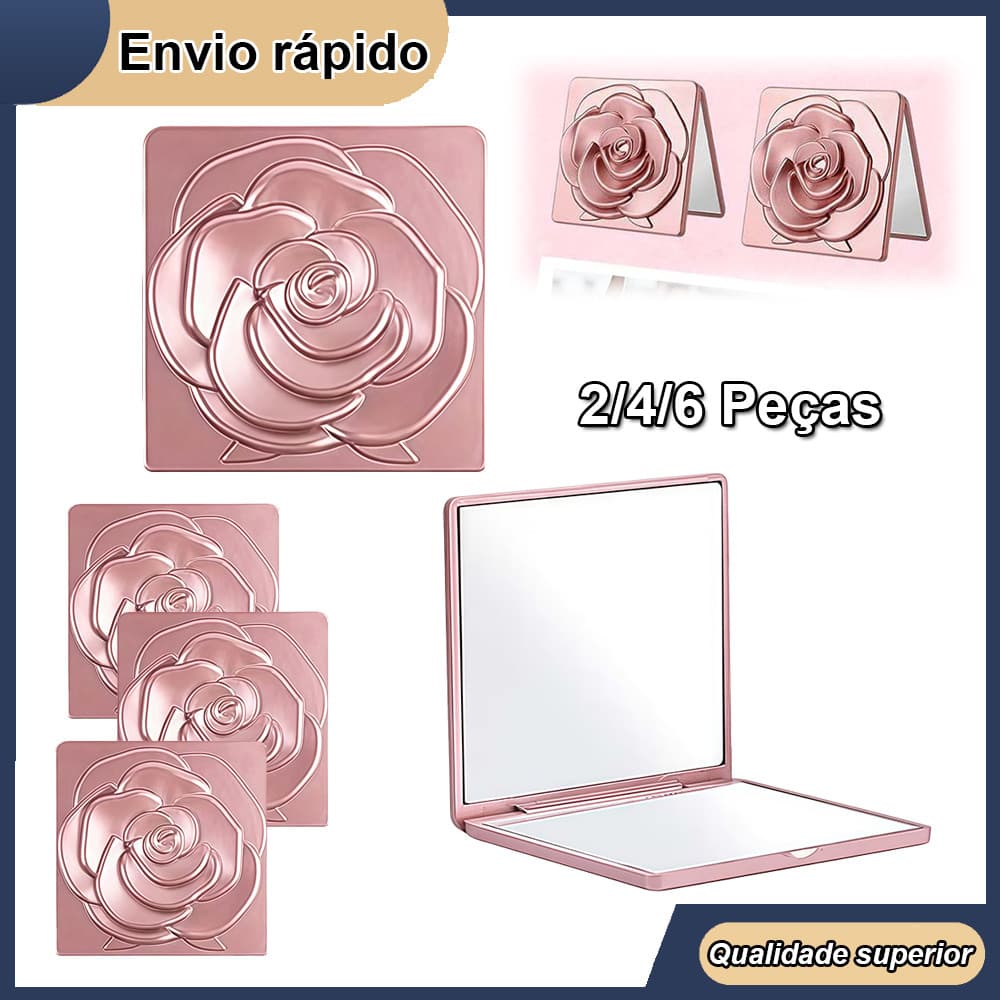 Espelho de maquiagem quadrado em formato de rosa, espelho de maquiagem requintado, espelho de viagem, 7.2x7.2cm, rosa, p