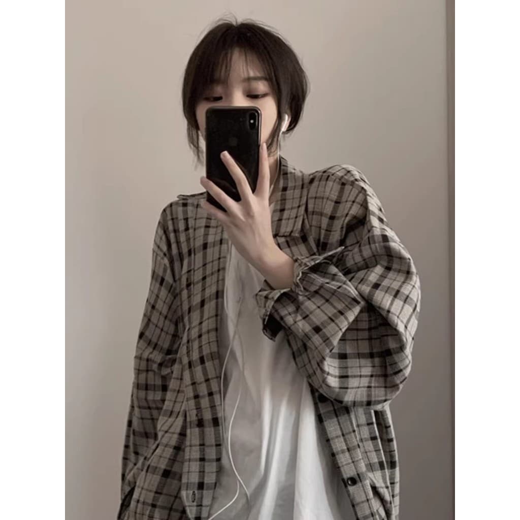 Camisa xadrez americana masculina verão estilo preguiçoso camisa estilo Hong Kong influenciador versão coreana bonito Al