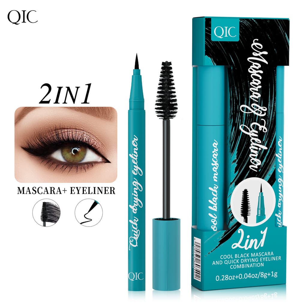 QIC Green Box Mascara Eyeliner Pencil Case Rímel à prova d'água sem manchas Primer para cílios longos