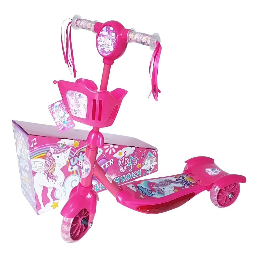 Patinete Menina Unicórnio 3 Rodas Radical Com Som E Rodas Que Brilham