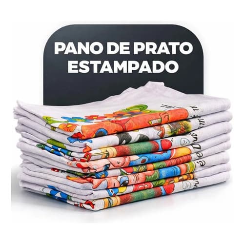 Kit 5 Pano De Prato Estampado Grande 100% Algodão Branco Estampas