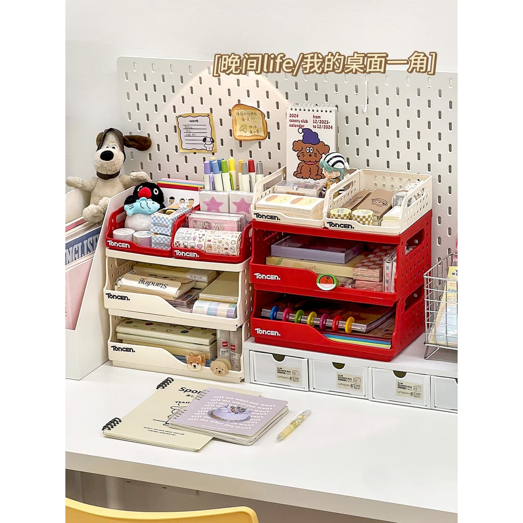 Caixa de armazenamento de papelaria de mesa de alto valor dobrável manual de mesa de estudante nota Multi-camada rack de