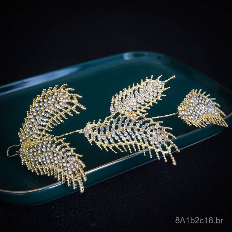 Acessório de cabelo estilo coreano com strass para noivas, pente de cabelo em formato de folha, acessório para coque est