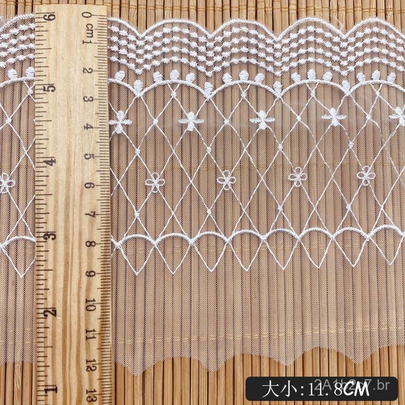 Renda Bordada em Malha para Vestido de Noiva, Acessórios de Vestuário Infantil, Renda de Poliéster e Seda com 11,8cm de