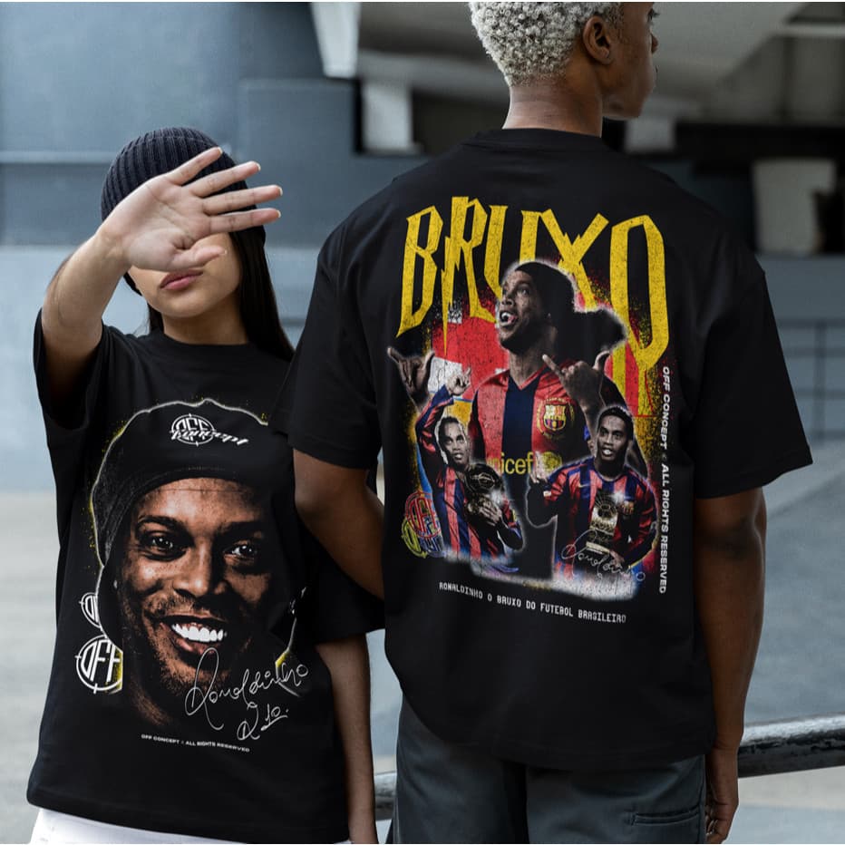 [Camiseta Vintage Masculina Algodão]HYP Camiseta Basica e OVERSIZED ronaldinho r 10 bruxo Graphic Tee Unissex - Offconce