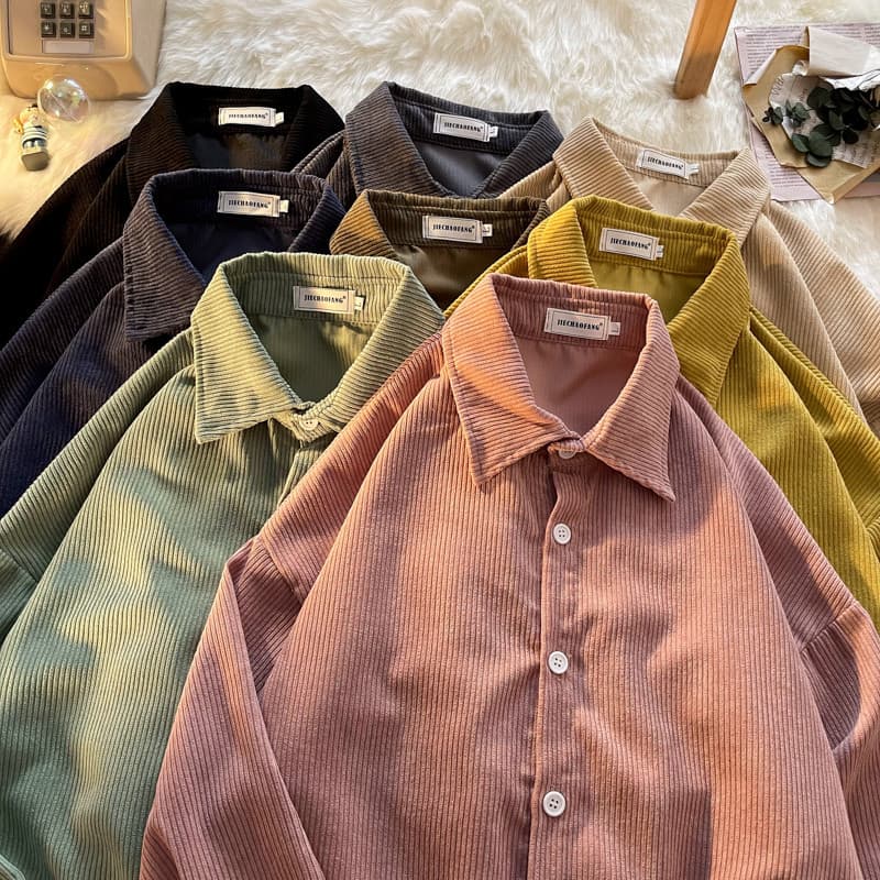 Estilo Hong Kong ins All-Match camisa de manga comprida masculina outono inverno Street Wear Retro veludo camisa estudan