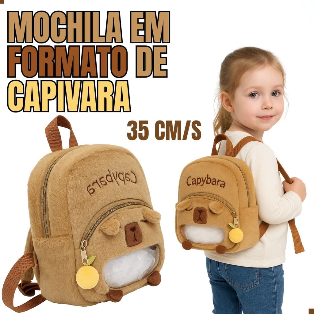 Mochila Escolar Infantil Capivara – Pelúcia Fofinha, Macia e Confortável
