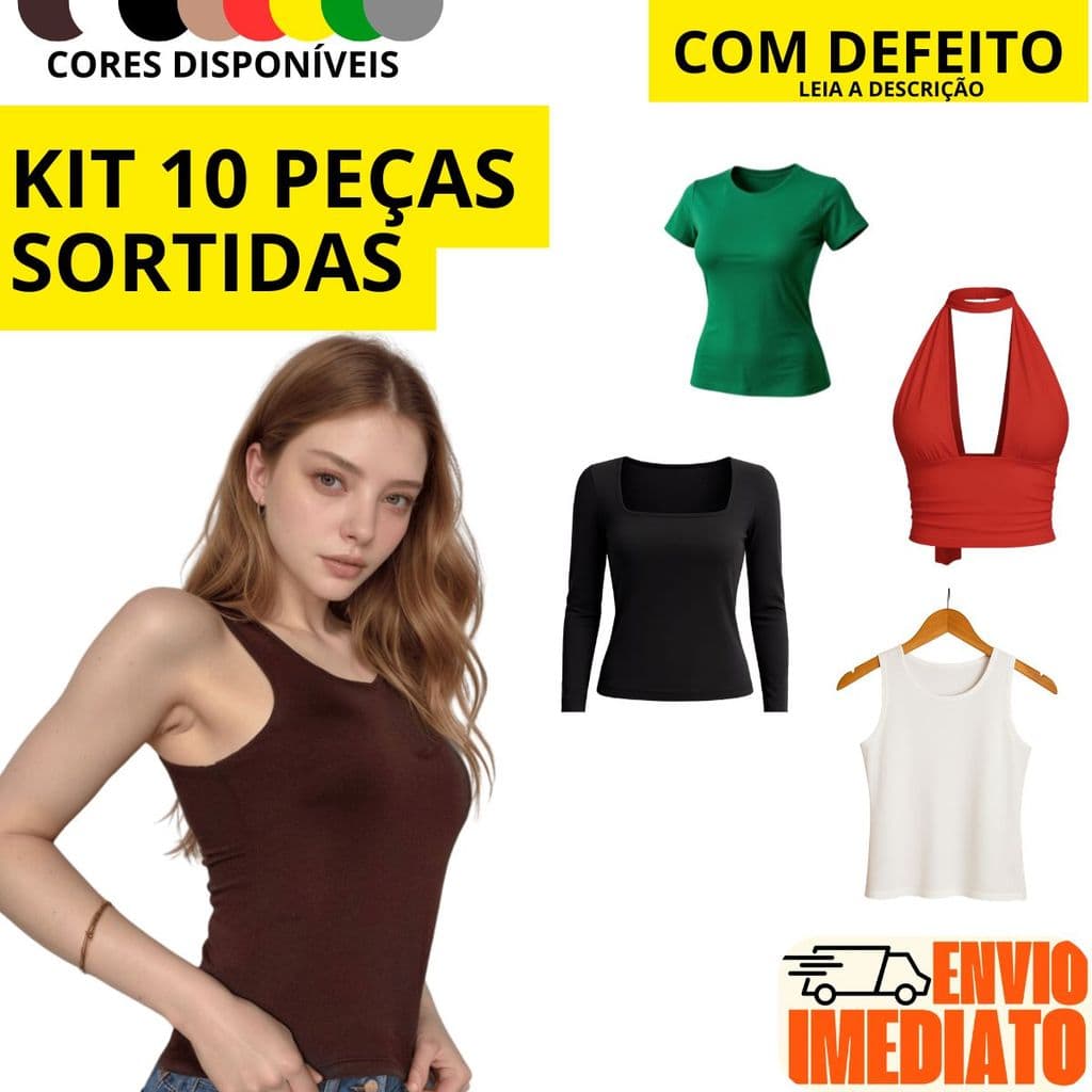 KIT 10 SORTIDAS COM DEFEITOS MULA MANCA MANGA LONGA BLUSINHA REGATA  BAZAR PROMOCAO