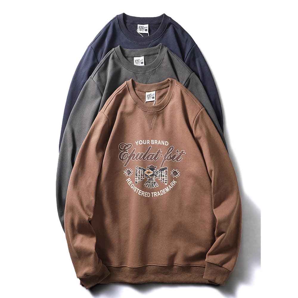 Americano Retro único impresso moletom masculino Street Wear sem capuz em torno do pescoço pulôver roupas de comércio ex