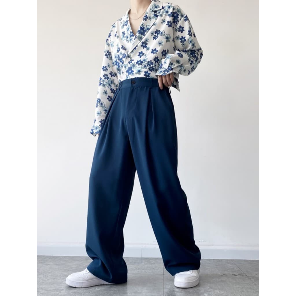 Outono Drape calças de perna larga masculino índigo azul Design High-End sentimento All-Match Retro tendência em linha r