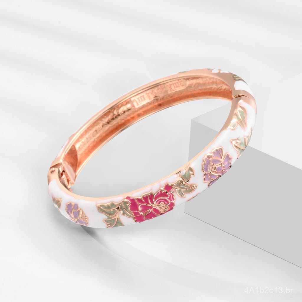 Pulseira Dai Li: Design Luxuoso de Flor de Peônia, Pulseira Aberta de Estilo Étnico Elegante e Luxuoso, Joia Exquisita Z