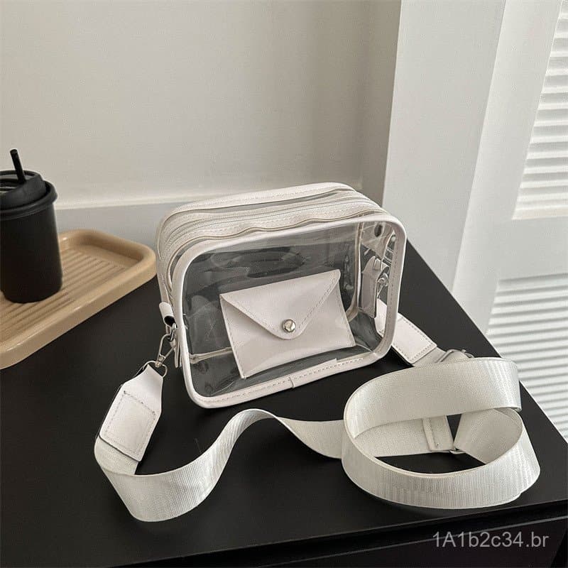 Nova Bolsa Transversal Feminina de Alça Larga 2023, Bolsa de Ombro Pequena Casual e Moderna, Bolsa Transparente de Gelat