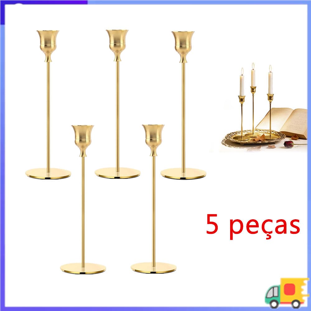 Pacote de 5 peças, 32.5cm, suporte de vela alto dourado moderno, decoração de casamento de mesa suporte de vela de mesa